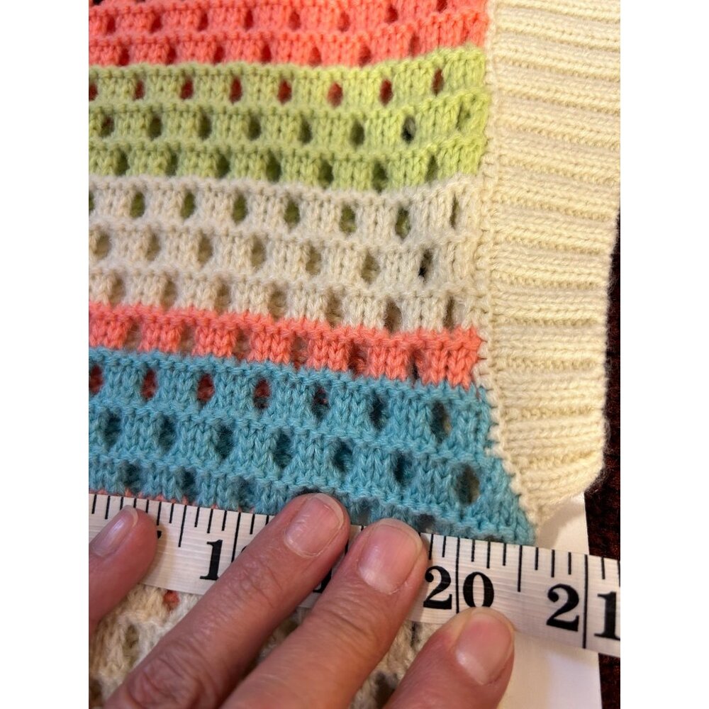 Vintage-Style Ces Femme Open-Knit Striped Sweater Vest V-Neck Medium Multicolor - Picture 6 of 7